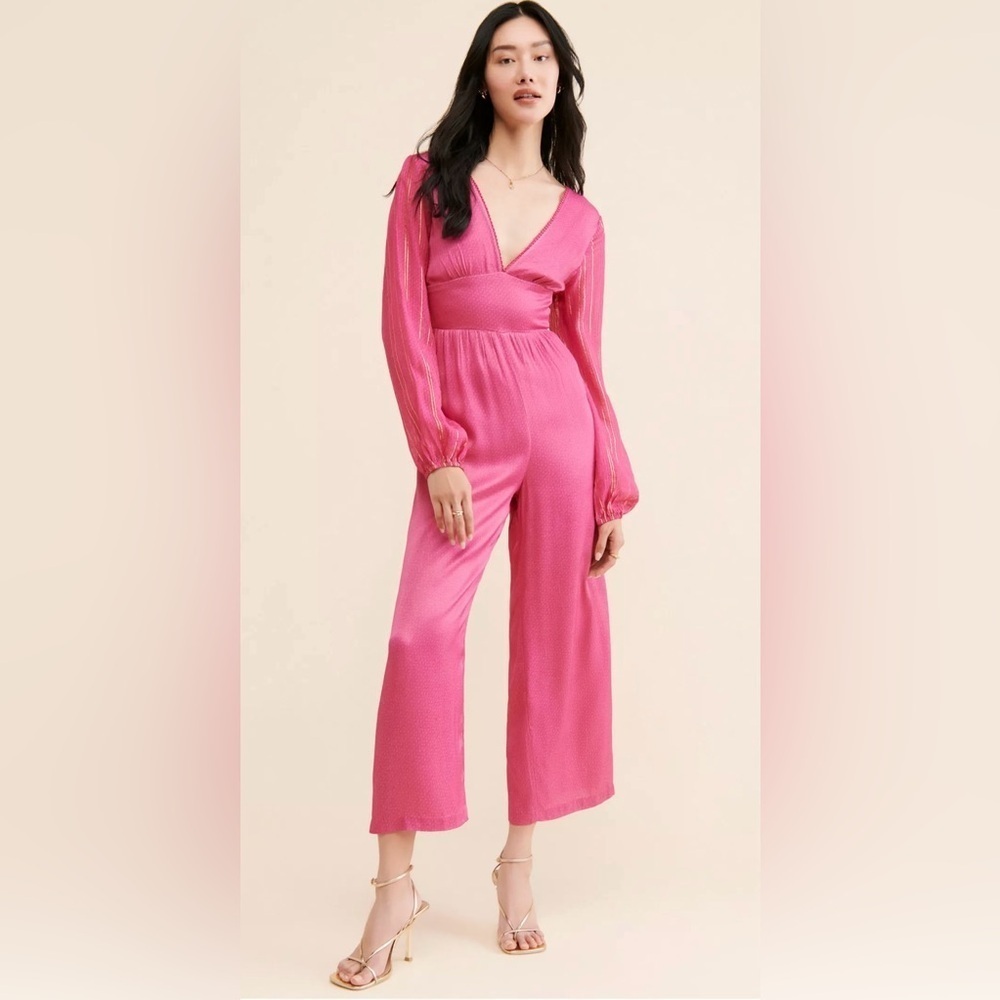 NWT Anthropologie “Blink” Free People Colab V-Neck Wide Leg Jumpsuit Size Large